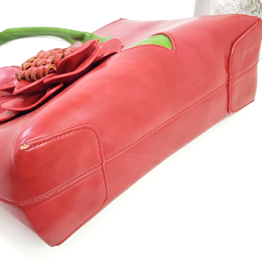 Floral🌺Tote HandBag| Red Green|3D Embossed|Vegan - Picture 8 of 10